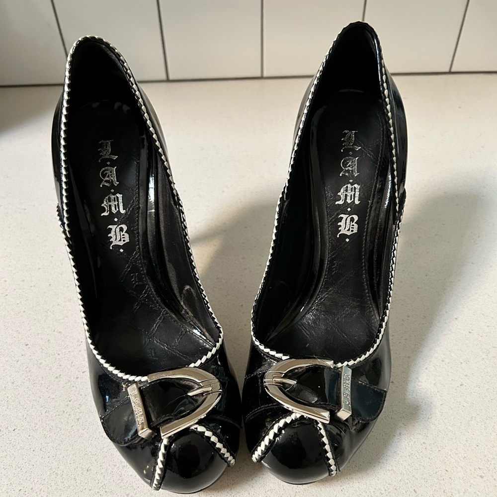 L.A.M.B. Shoes. Black patent leather heels, size 7.